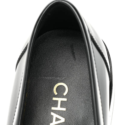 Chanel Shiny Calfskin CC Loafers Black White 38 Black White 10 of 11