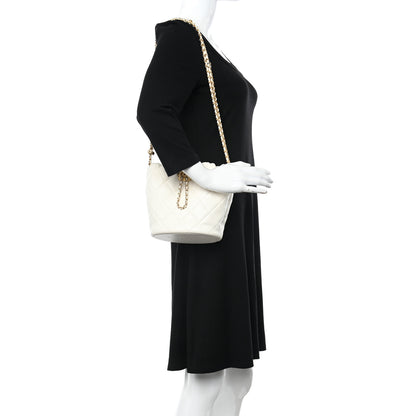Chanel Lambskin Quilted My Perfect Chain Bucket Drawstring Bag White 2 of 13