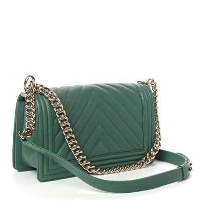Chanel Caviar Chevron Quilted Medium Boy Flap Green 2 of 4