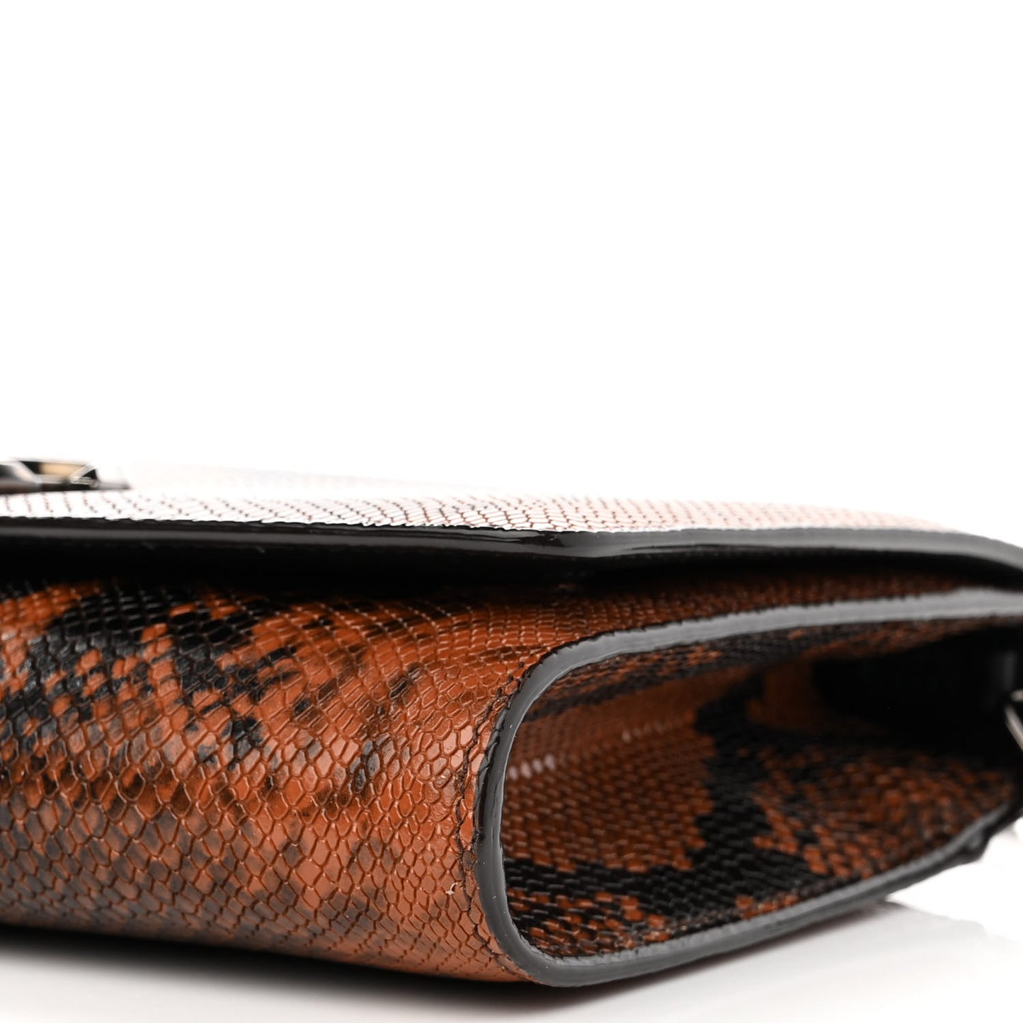 Calfskin Snakeskin Embossed Varenne Chain Clutch Brown