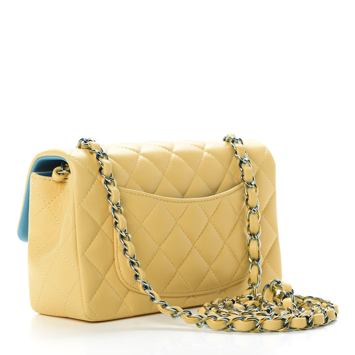 Lambskin Quilted Mini Rectangular Flap Yellow Blue