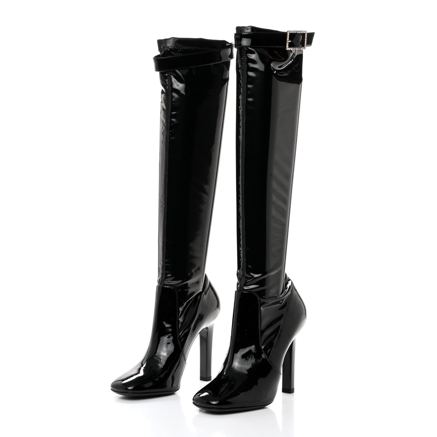 Patent Stretch Crystal Buckle Lala 105 Tall Boots 37.5 Black
