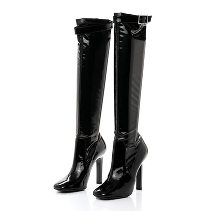 Saint Laurent Patent Stretch Crystal Buckle Lala 105 Tall Boots 37.5 Black 3 of 7
