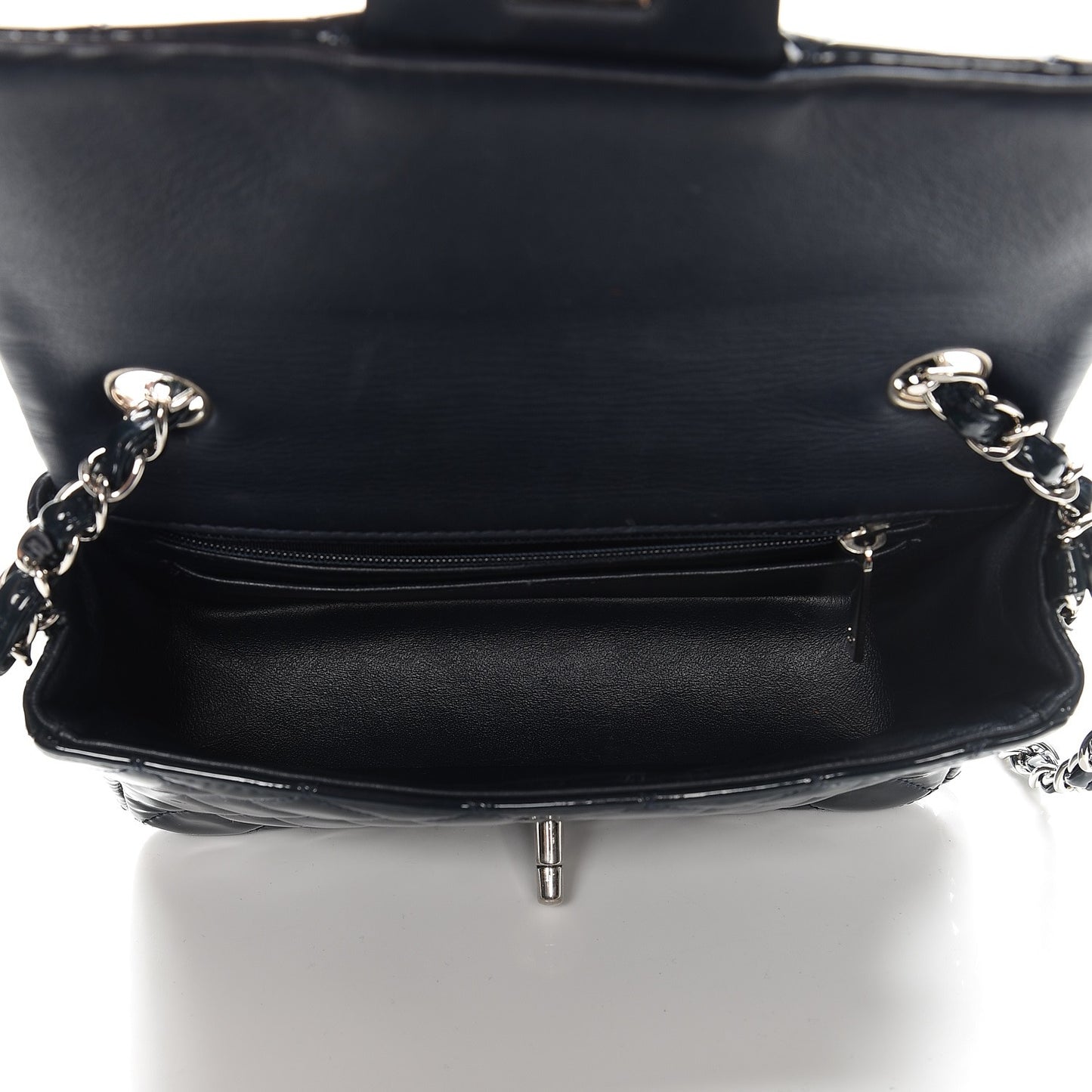 Patent Calfskin Quilted Mini Rectangular Flap Navy Blue