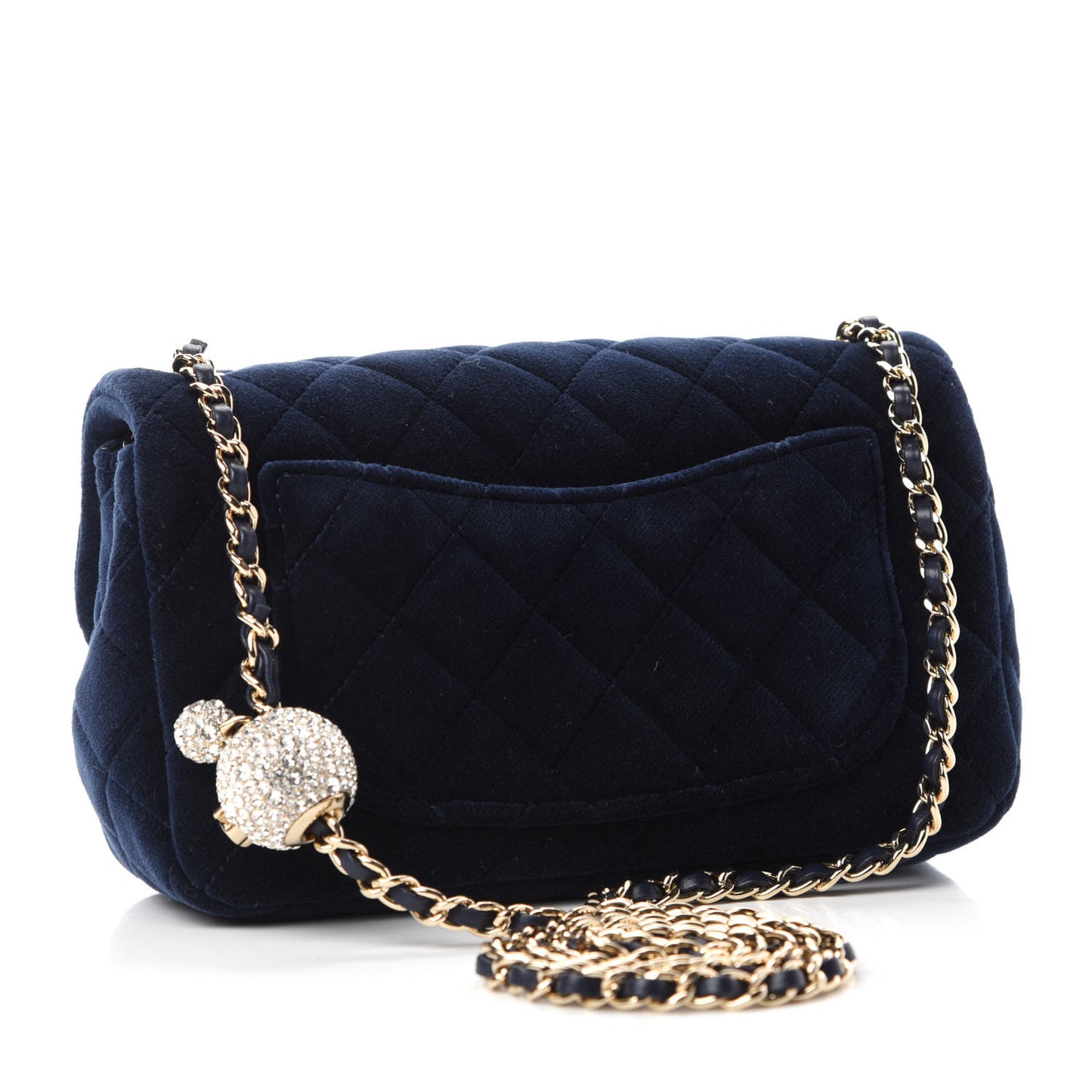 Velvet Quilted Mini Rectangular Pearl Crush Flap Navy