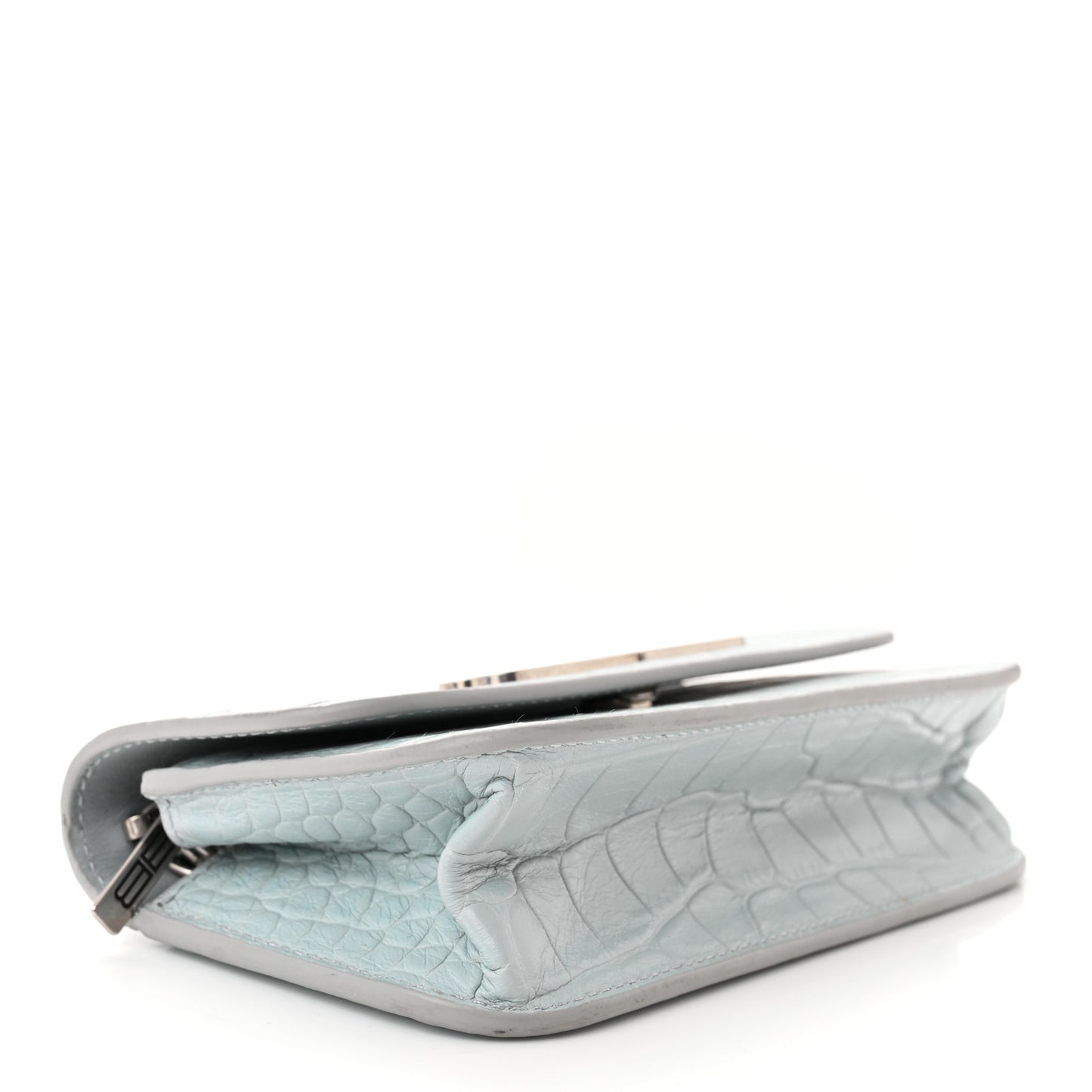 Extra Supple Calfskin Crocodile Embossed Gossip Wallet On Chain Ash Blue