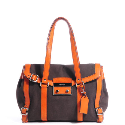 Prada Leather Canapa Shoulder Bag Papaya 1 of 9