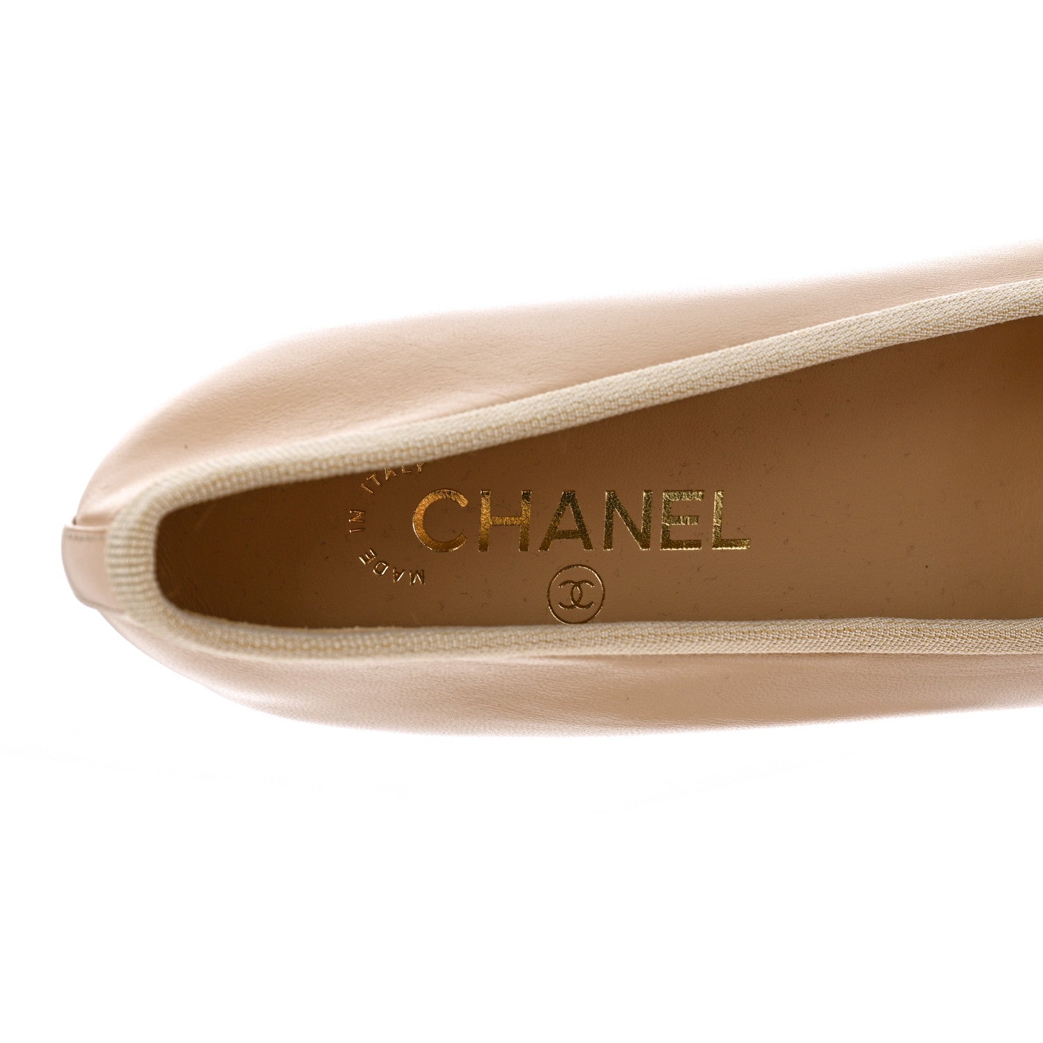 Chanel Lambskin Cap Toe CC Ballerina Flats 38.5 Beige Black 7 of 10