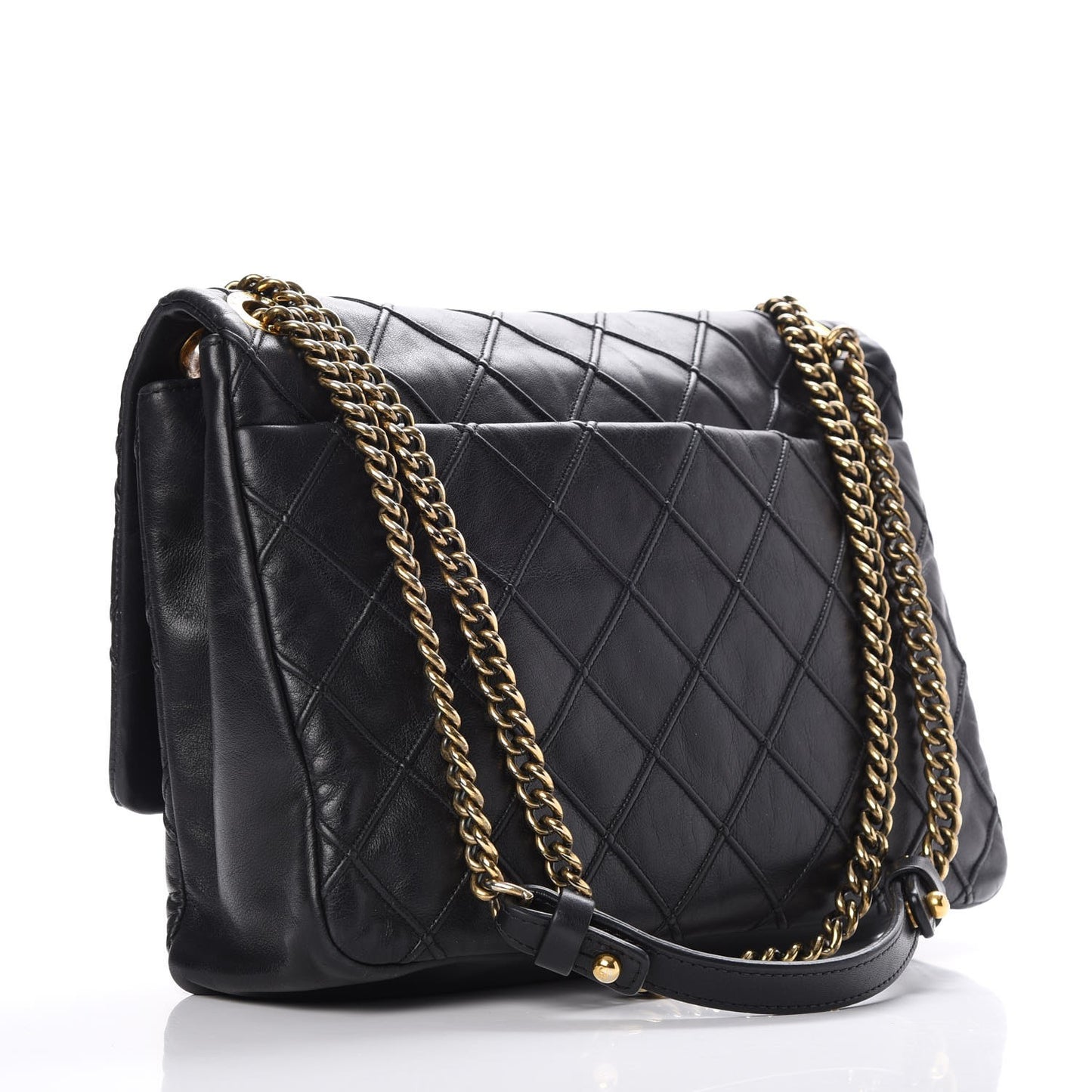 Calfskin Diamond Debossed Large Cosmos Flap Black