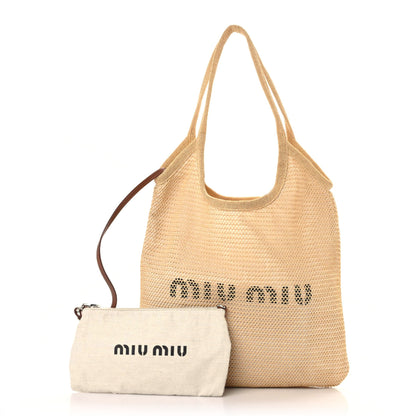 Miu Miu Raffia Effect Linen Logo Ivy Bag Natural 1 of 9
