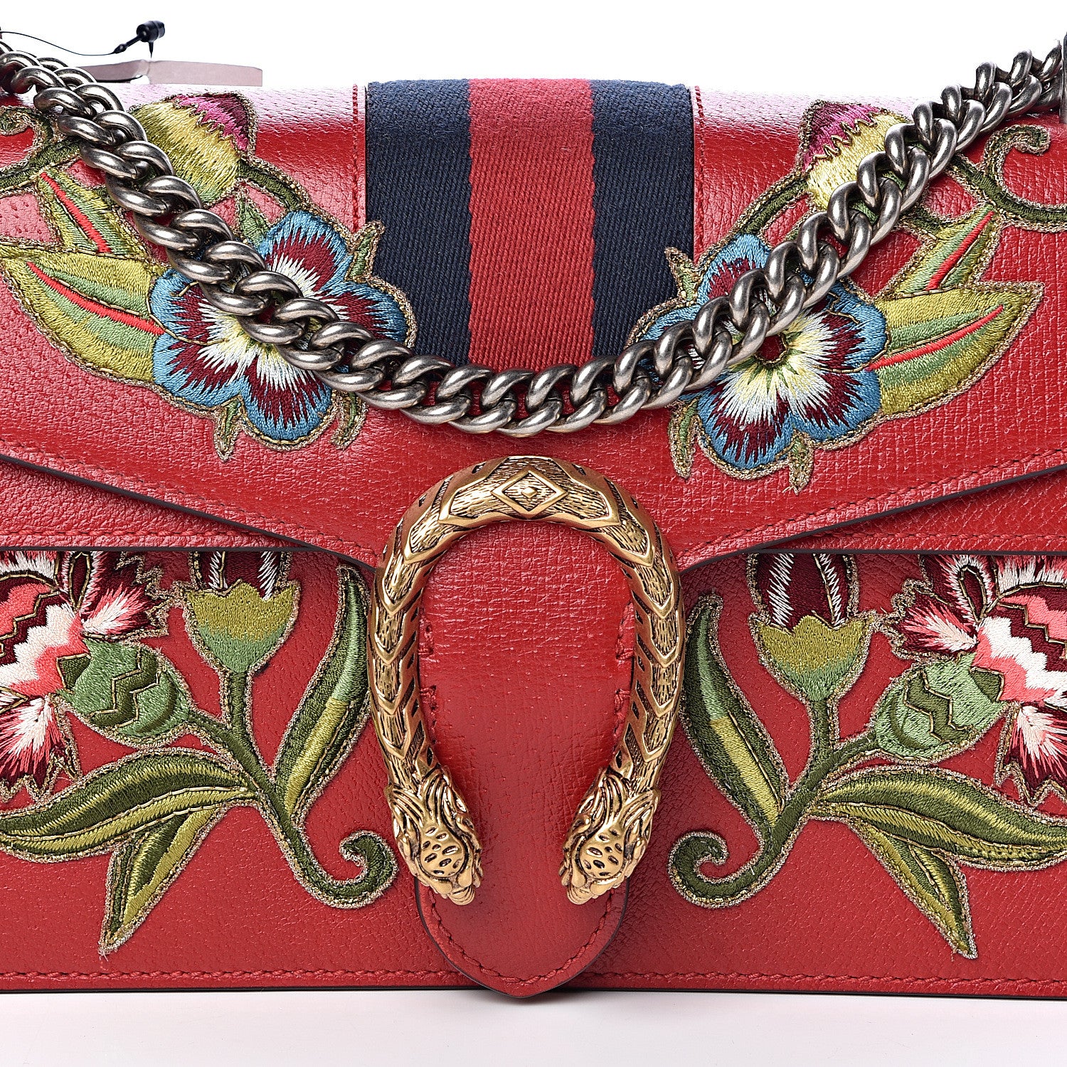 Gucci Calfskin Web Floral Embroidered Small Dionysus Shoulder Bag Hibiscus Red 11 of 11