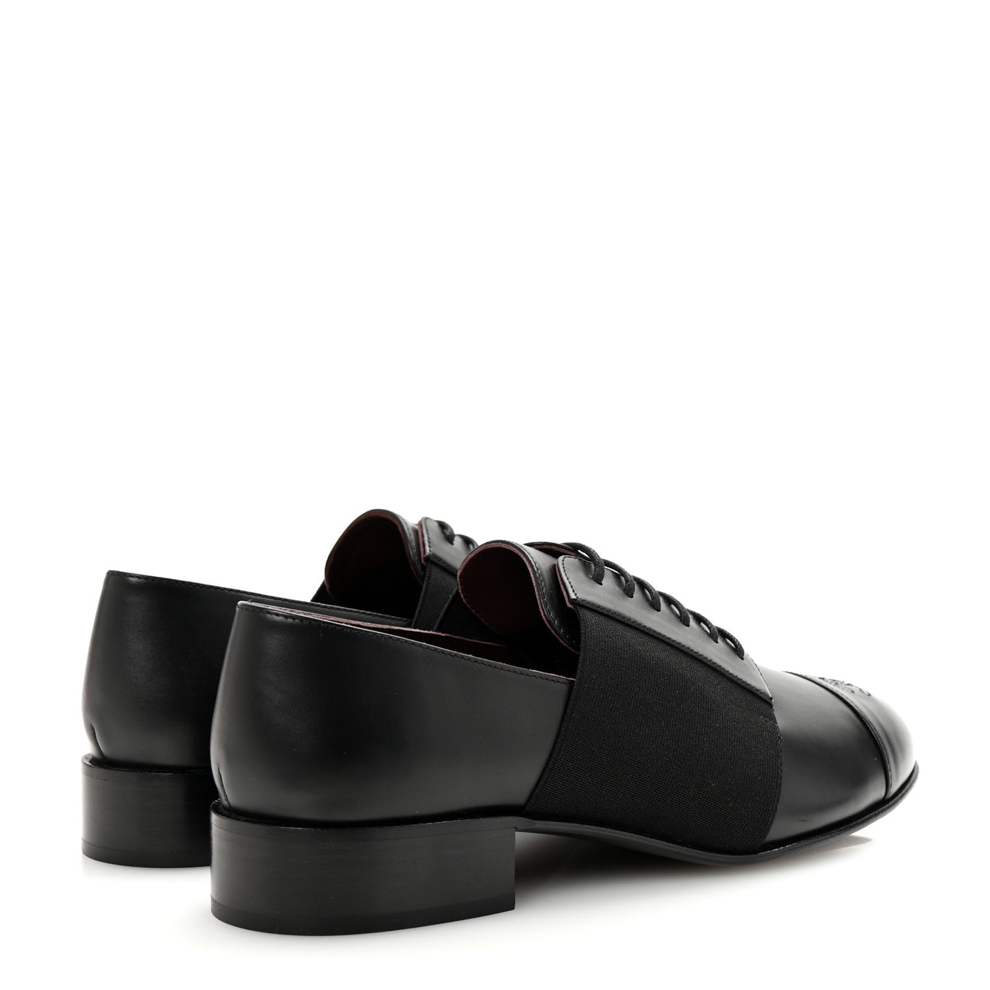 Calfskin Elastic Lace Up Cap Toe CC Loafers 40 Black