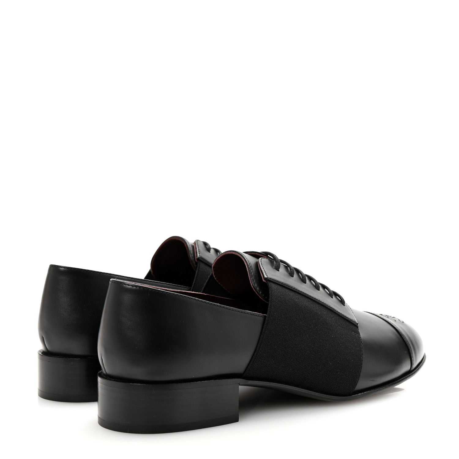 Chanel Calfskin Elastic Lace Up Cap Toe CC Loafers 40 Black 5 of 9