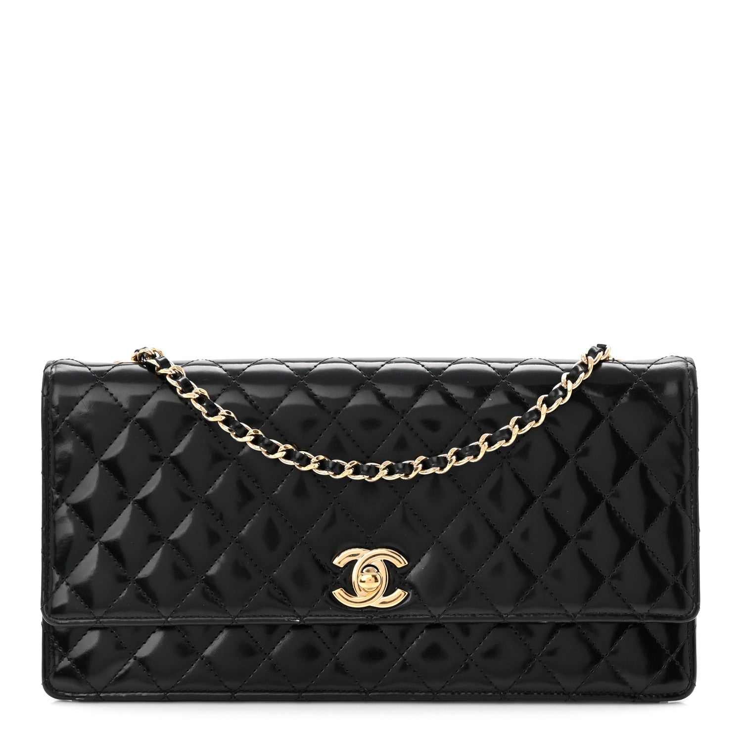 Chanel Patent Calfskin Quilted East West Flap Shoulder Bag Black 1 of 12
