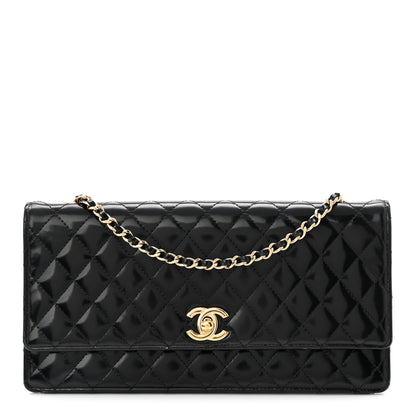 Chanel Patent Calfskin Quilted East West Flap Shoulder Bag Black 1 of 12