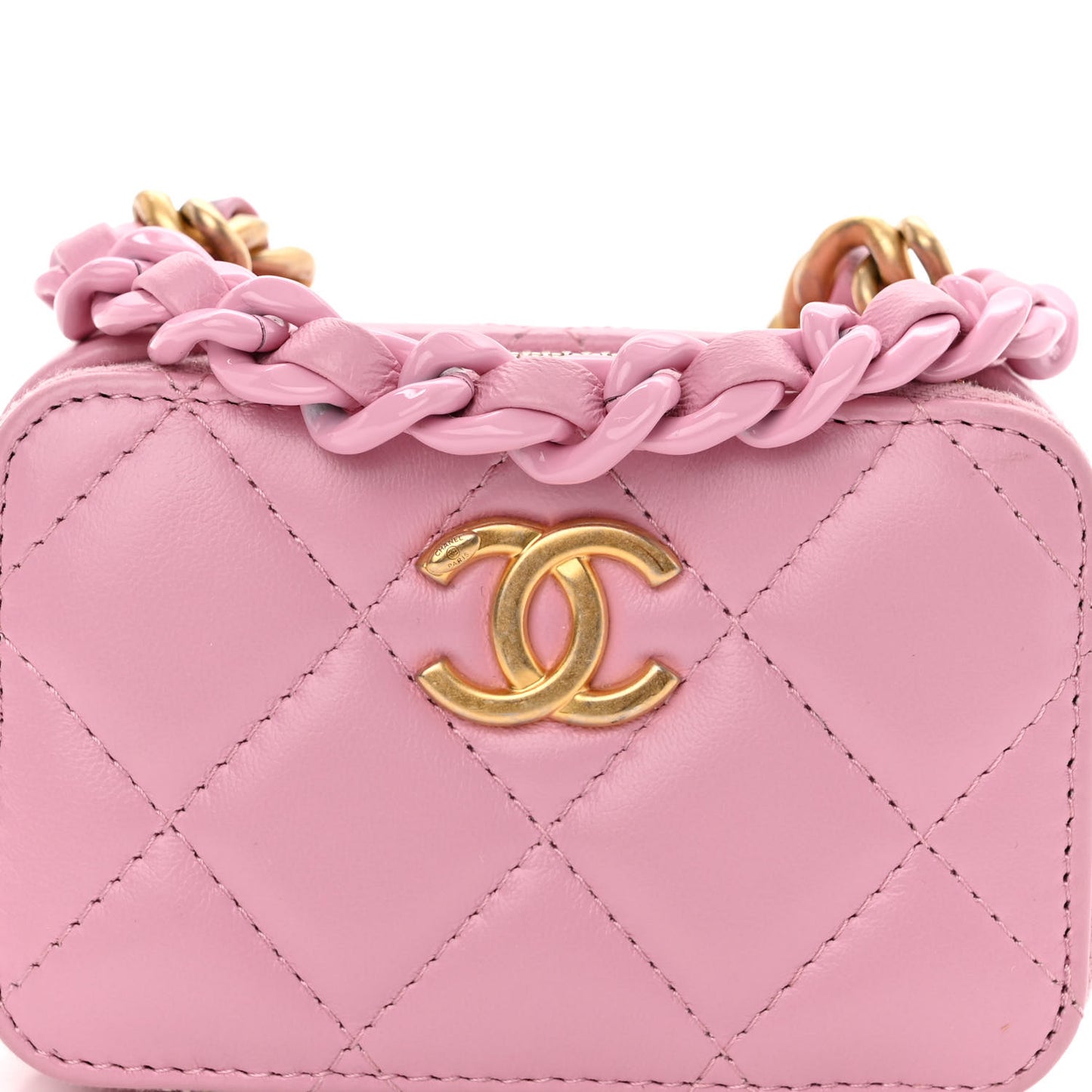 Lambskin Quilted Mini Lacquered Chain Clutch Pink