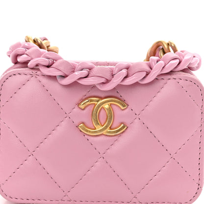 Chanel Lambskin Quilted Mini Lacquered Chain Clutch Pink 8 of 11