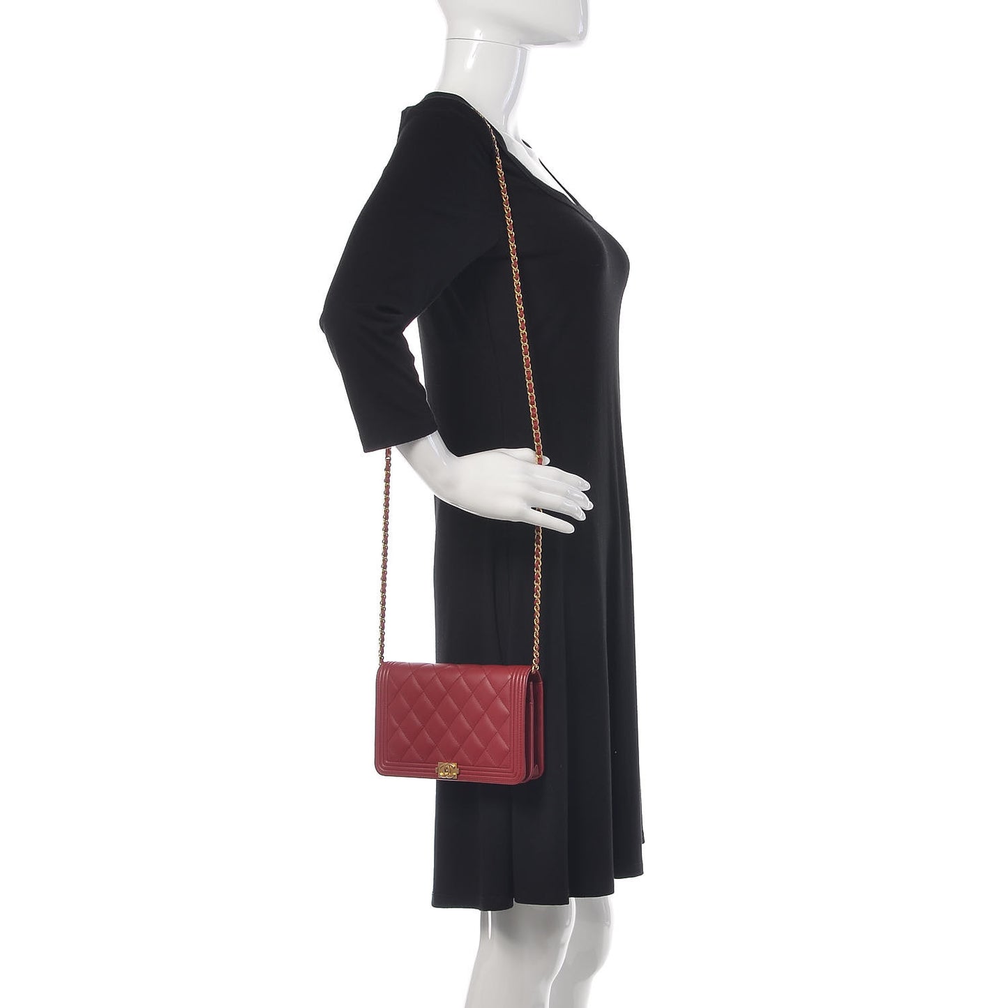 Calfskin Quilted Boy Wallet On Chain WOC Red