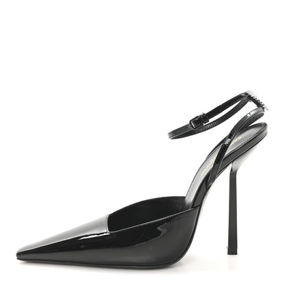 Saint Laurent Patent Crystal Anouk 115 Ankle Strap Pumps 38 Black 1 of 9