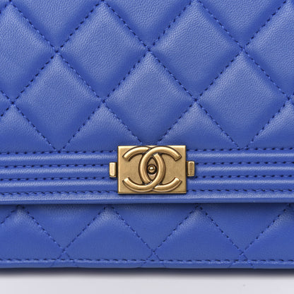 Chanel Lambskin Quilted Boy Wallet On Chain WOC Blue 11 of 12