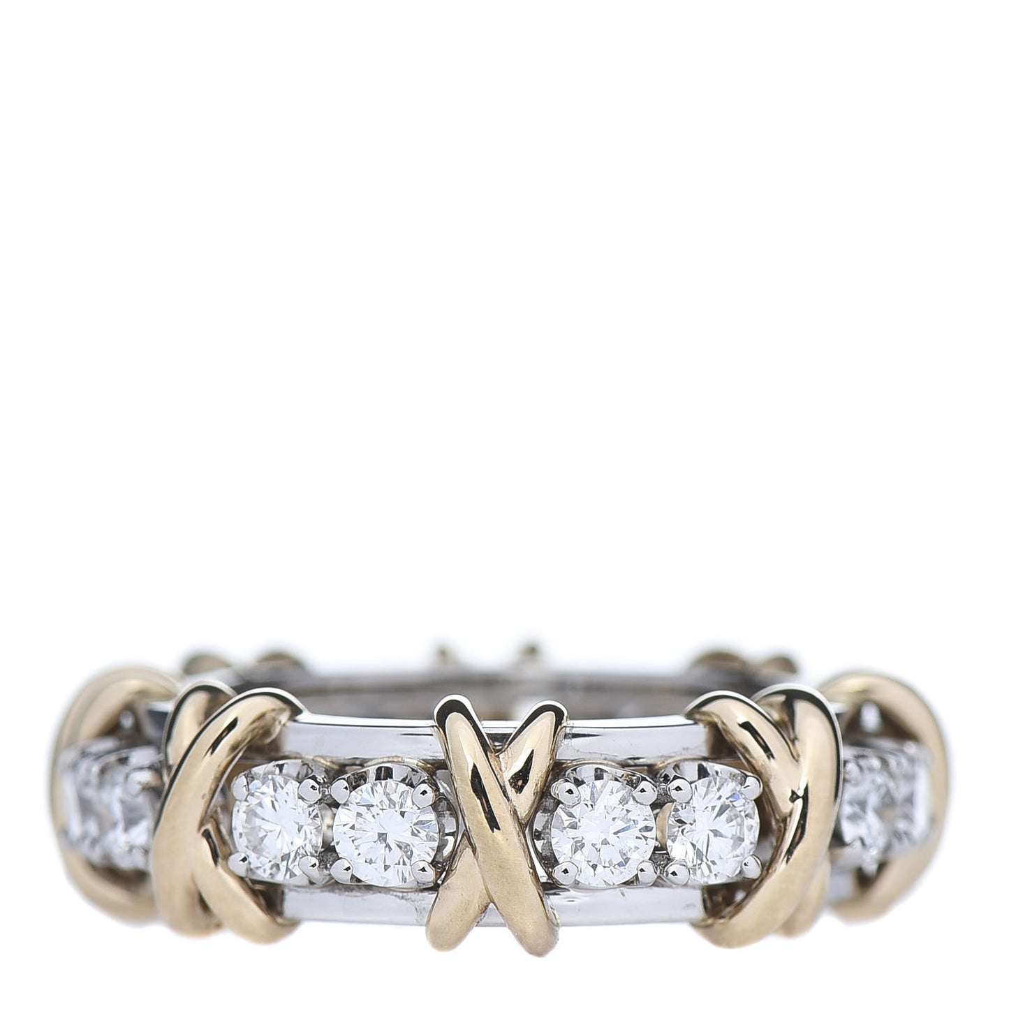 18K Yellow Gold Platinum Diamond Schlumberger Sixteen Stone Ring 52 6