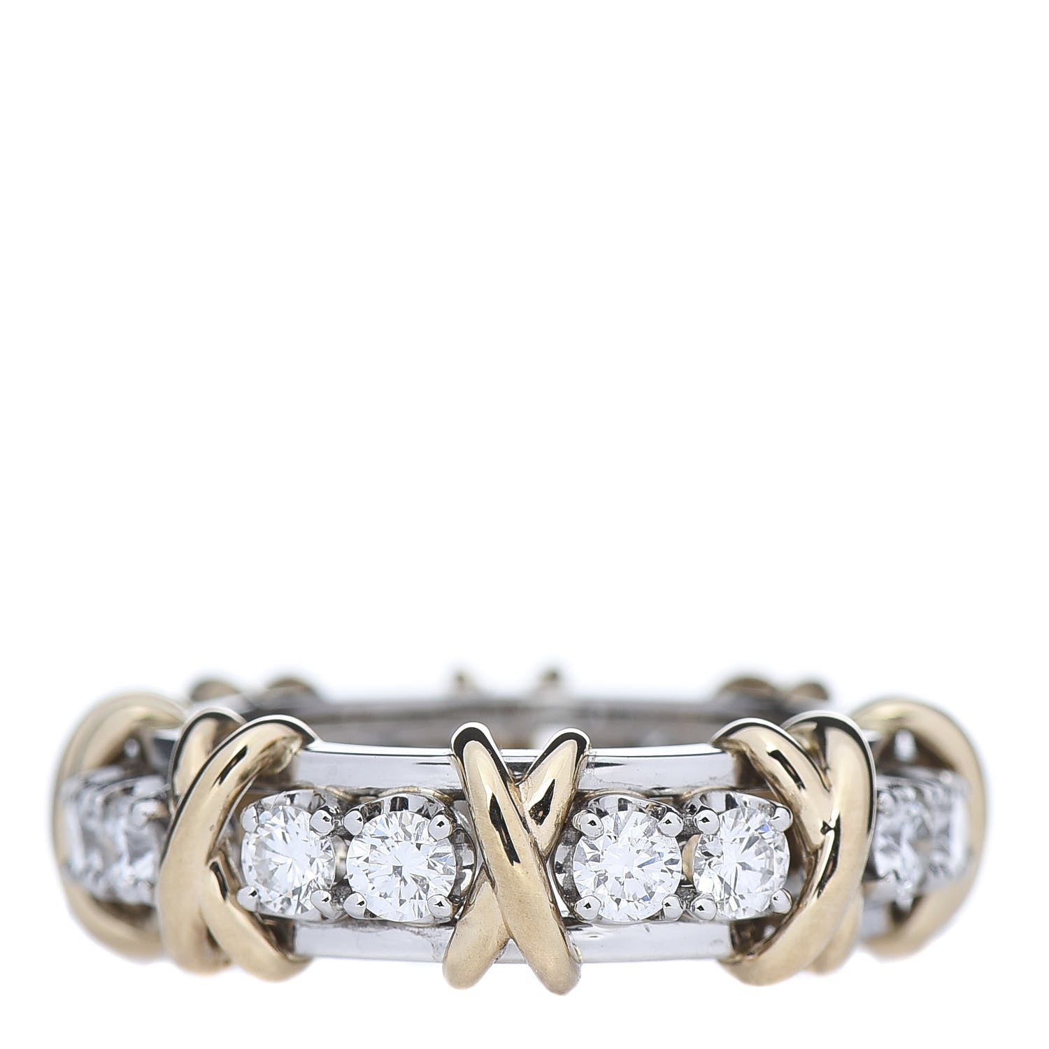 Tiffany 18K Yellow Gold Platinum Diamond Schlumberger Sixteen Stone Ring 52 6 3 of 7