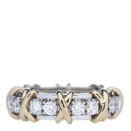 Tiffany 18K Yellow Gold Platinum Diamond Schlumberger Sixteen Stone Ring 52 6 3 of 7