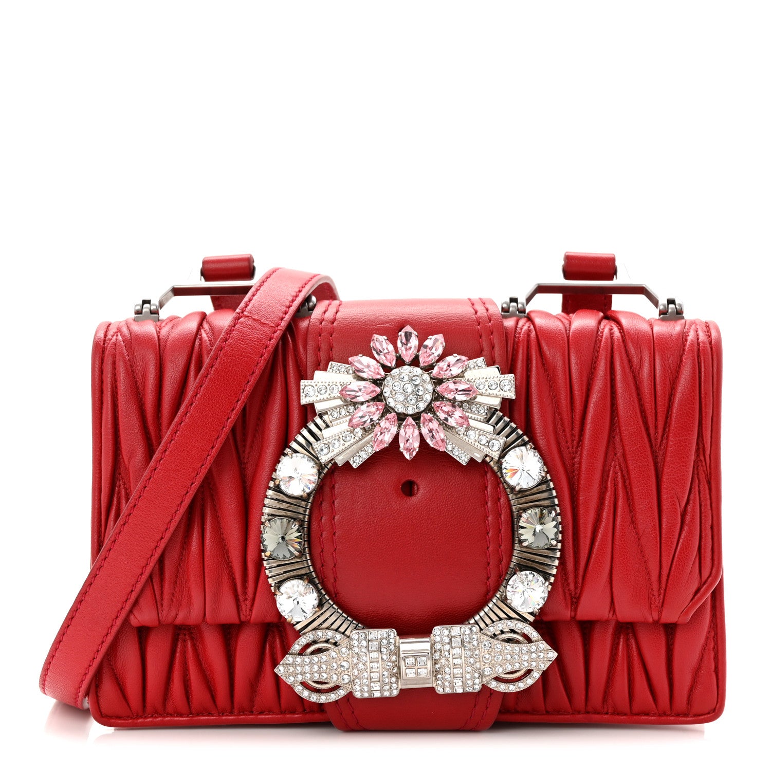 バッグ miumiu matelasse Madras hand bag vintage Miu Miu Nappa Matelasse Madras Crystal Embellished Shoulder Bag