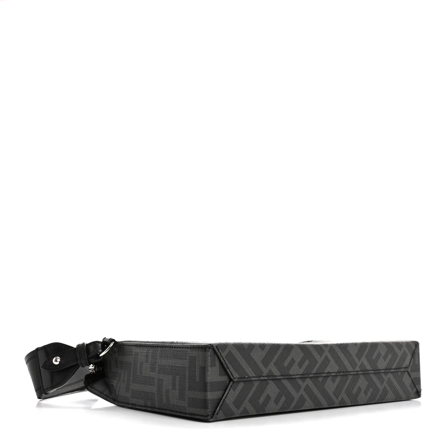 Shiny Glazed Fabric Vitello Cover FF 1974 Logo Clutch Black