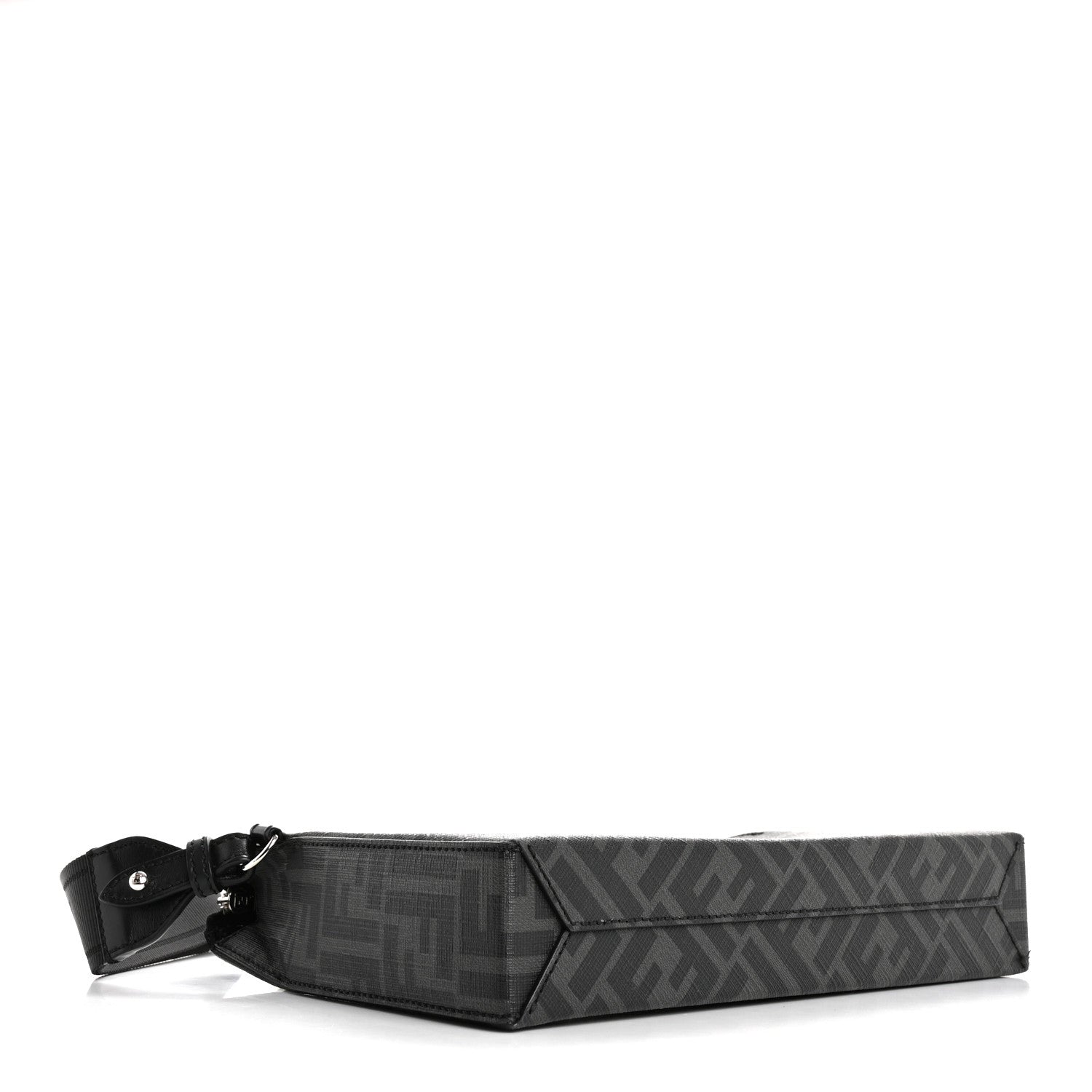 Fendi Shiny Glazed Fabric Vitello Cover FF 1974 Logo Clutch Black 4 of 13