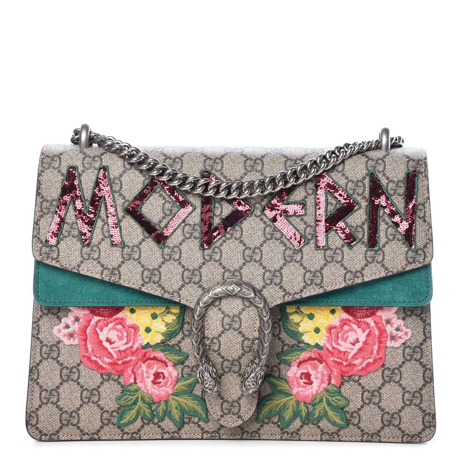 Gucci GG Supreme Monogram Embroidered Medium Dionysus Shoulder Bag Emerald 1 of 9