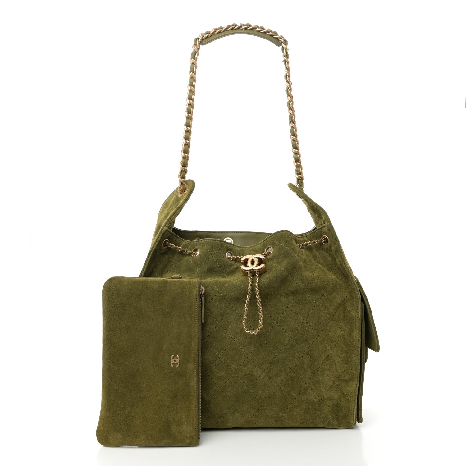 Chanel Suede Quilted Medium Chanel 25 Handbag Khaki 3 of 11