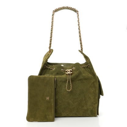 Chanel Suede Quilted Medium Chanel 25 Handbag Khaki 3 of 11