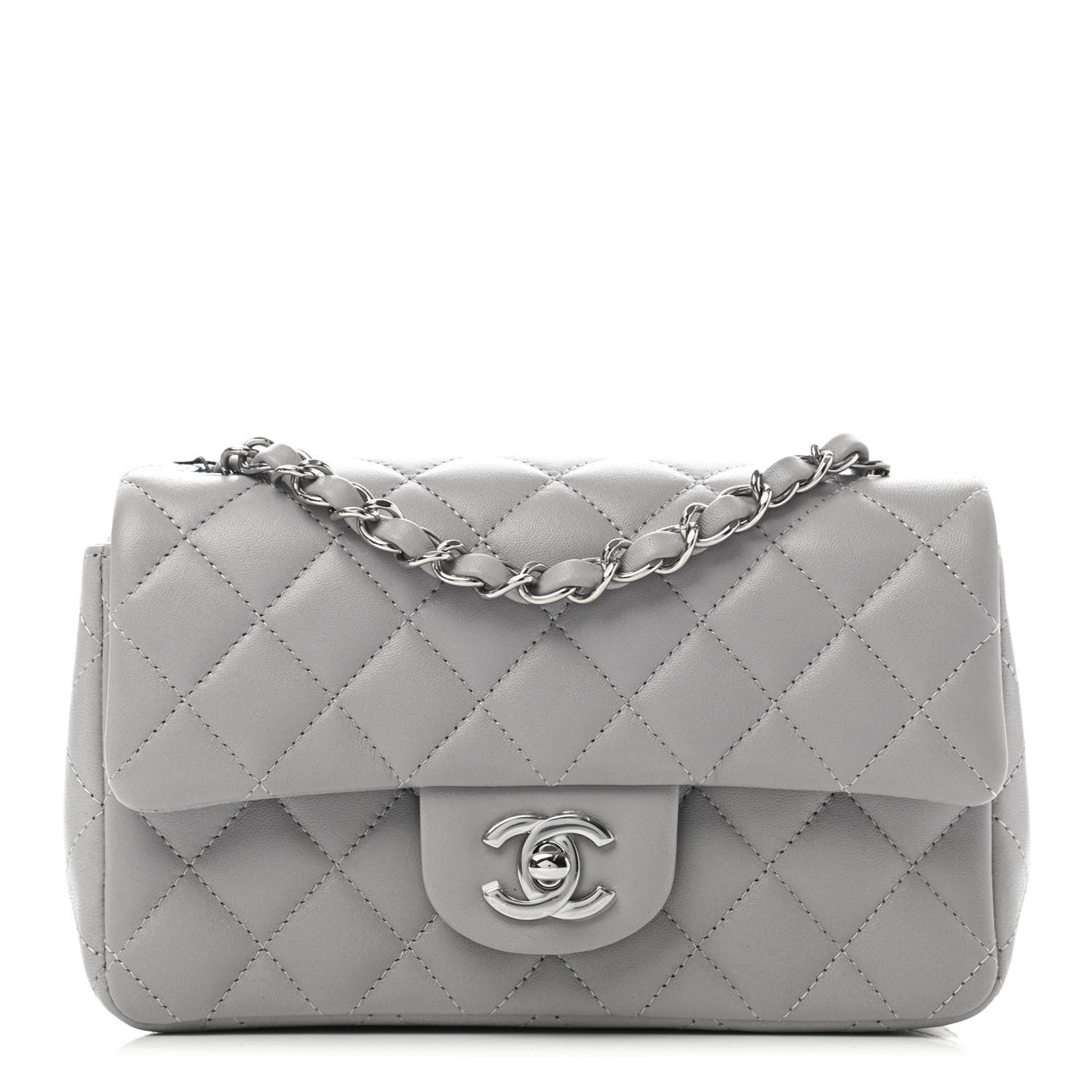 Lambskin Quilted Mini Rectangular Flap Grey