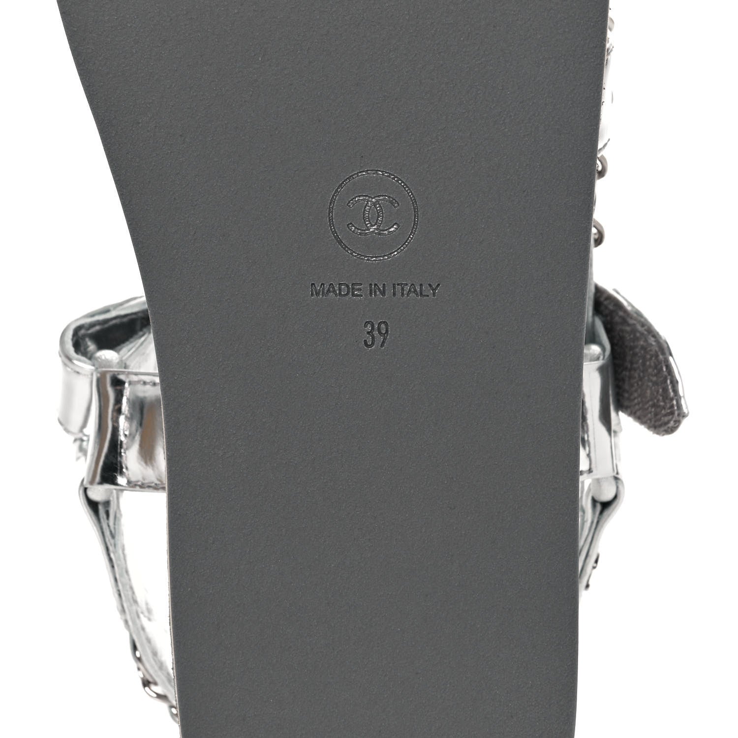 Chanel Metallic Laminated Goatskin Chain Flat Sandals 39 Silver 6 of 9