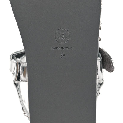 Chanel Metallic Laminated Goatskin Chain Flat Sandals 39 Silver 6 of 9
