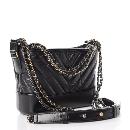 Chanel Aged Calfskin Chevron Quilted Small Gabrielle Hobo Black 3 of 10