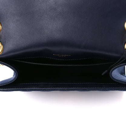 Saint Laurent Canvas Calfskin Mixed Matelasse Triquilt Medium Monogram Satchel Deeply Blue 5 of 11