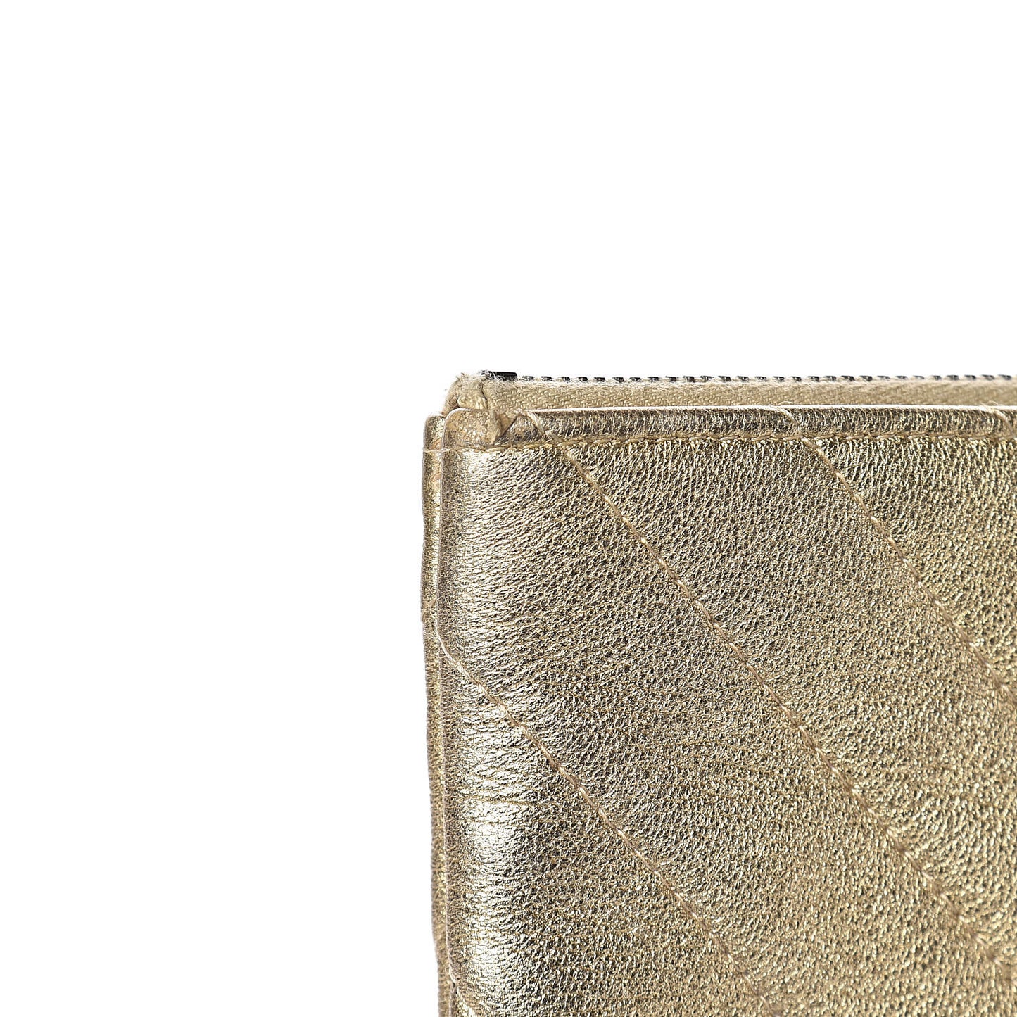 Metallic Calfskin Chevron Quilted Large Cosmetic Case Light Gold