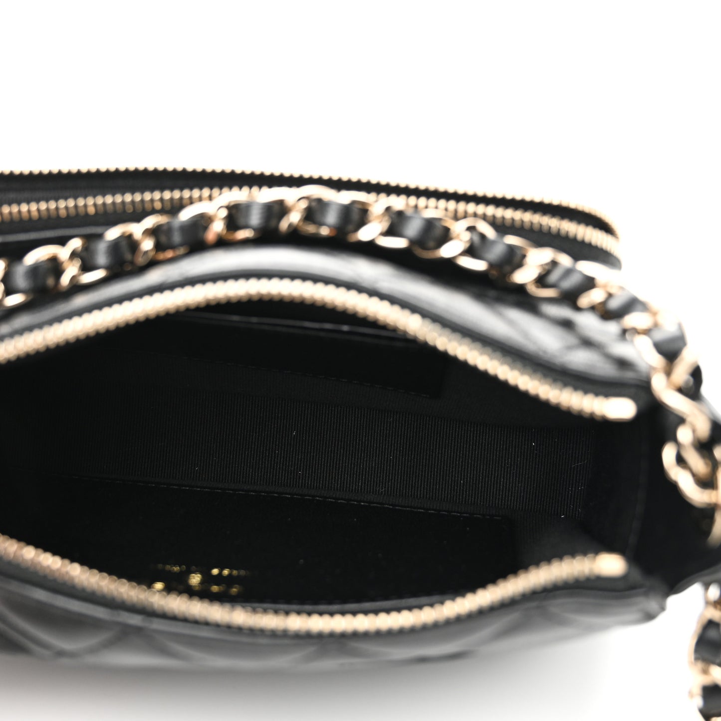 Shiny Crumpled Lambskin Quilted Small Preppy Pocket Clutch With Chain Black
