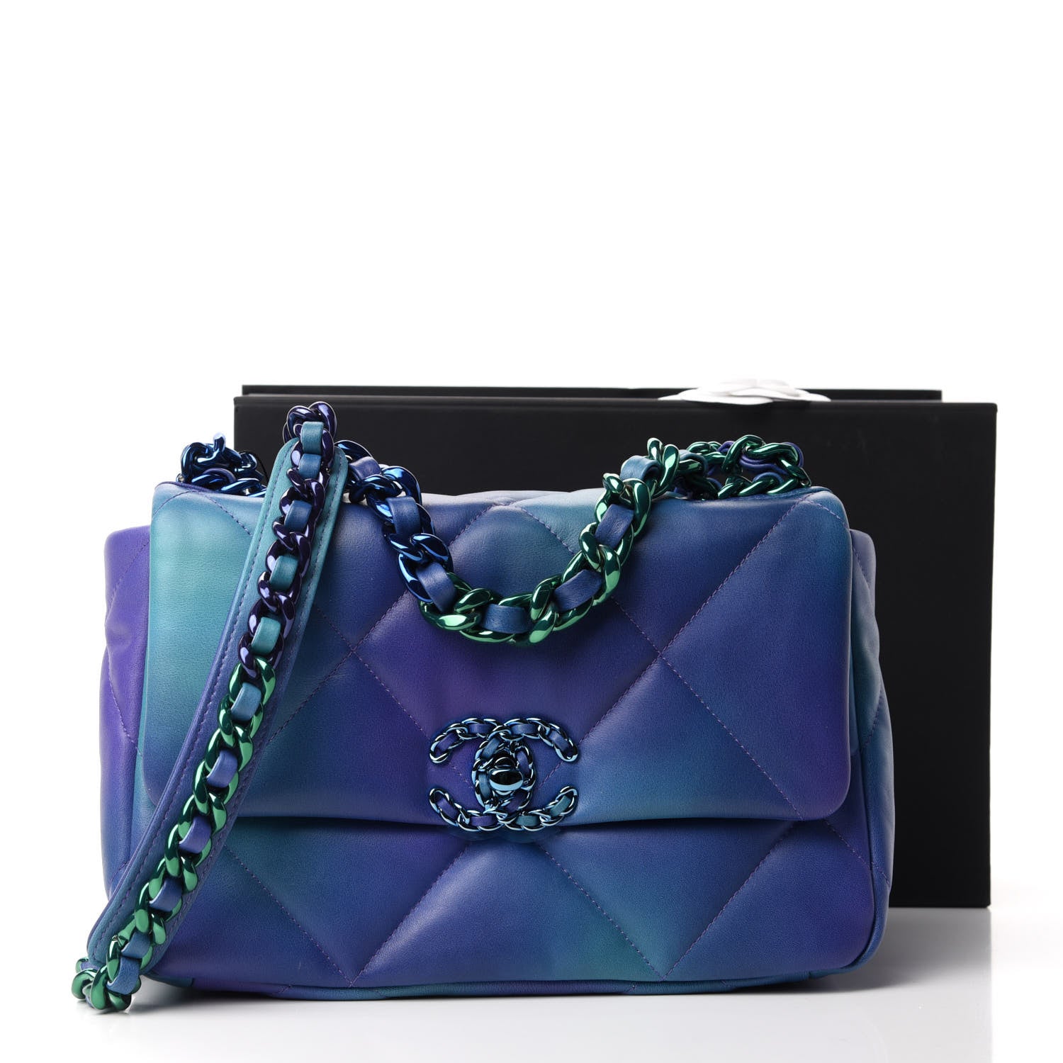 Chanel Tie Dye Calfskin Quilted Medium Chanel 19 Flap Blue Purple 11 of 11
