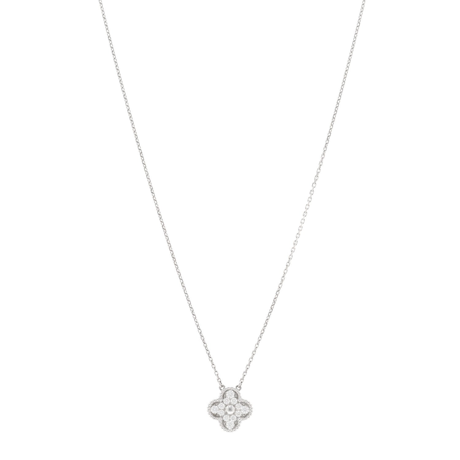 Van Cleef & Arpels 18K White Gold Diamond Vintage Alhambra Pendant Necklace 1 of 5