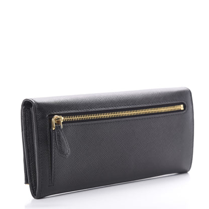 Prada Saffiano Metal Bar Continental Flap Wallet Black 4 of 9