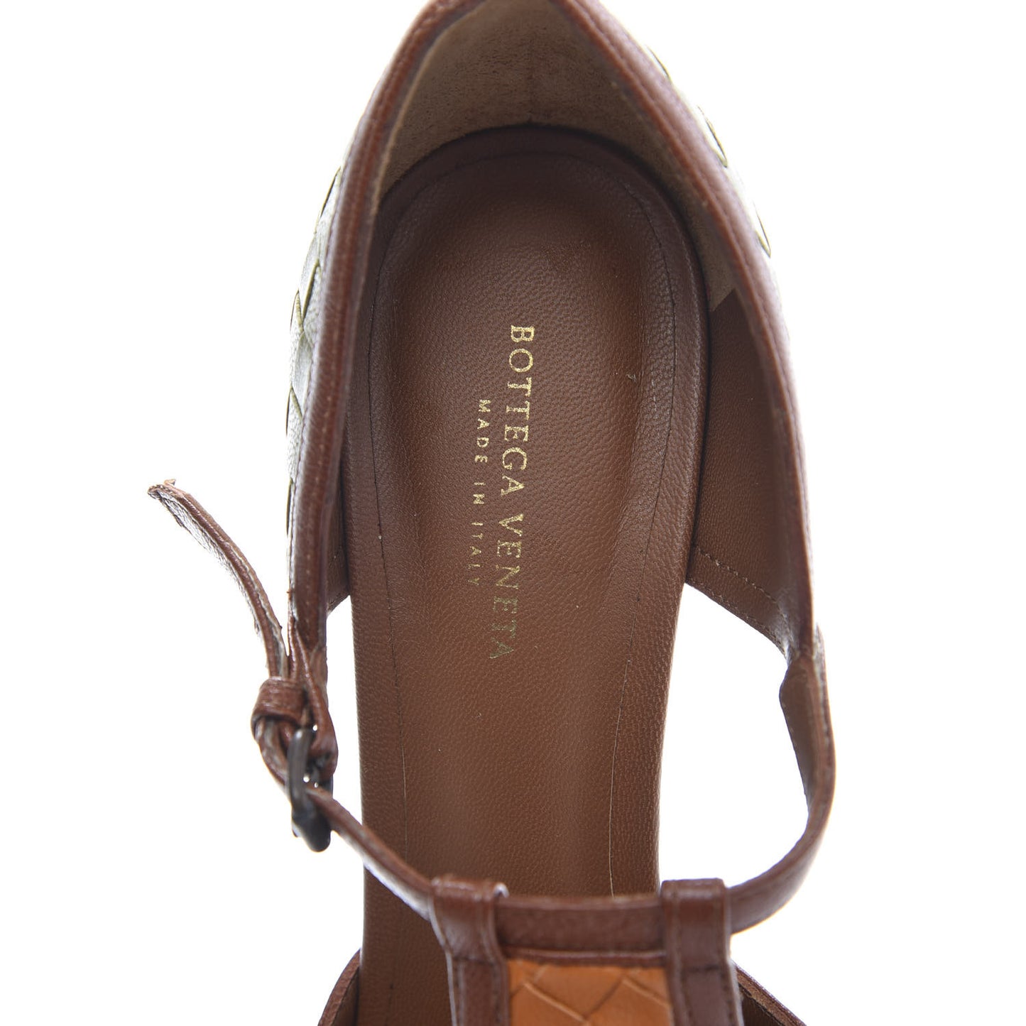 Goatskin Intrecciato Peep Toe Pumps 36 Brown Multicolor