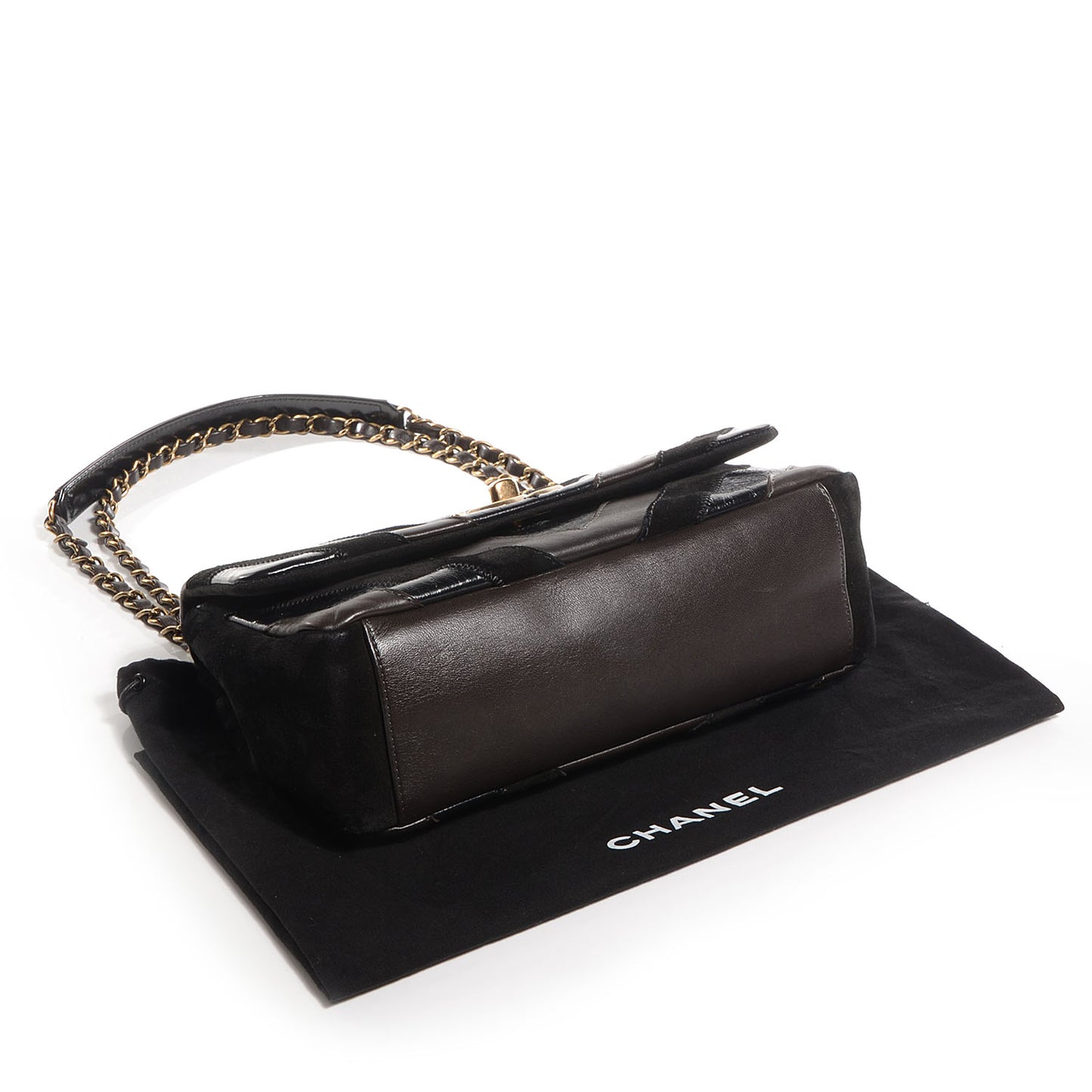 Suede Lambskin Glazed Calfskin Lady Vintage Chevron Flap Black Brown