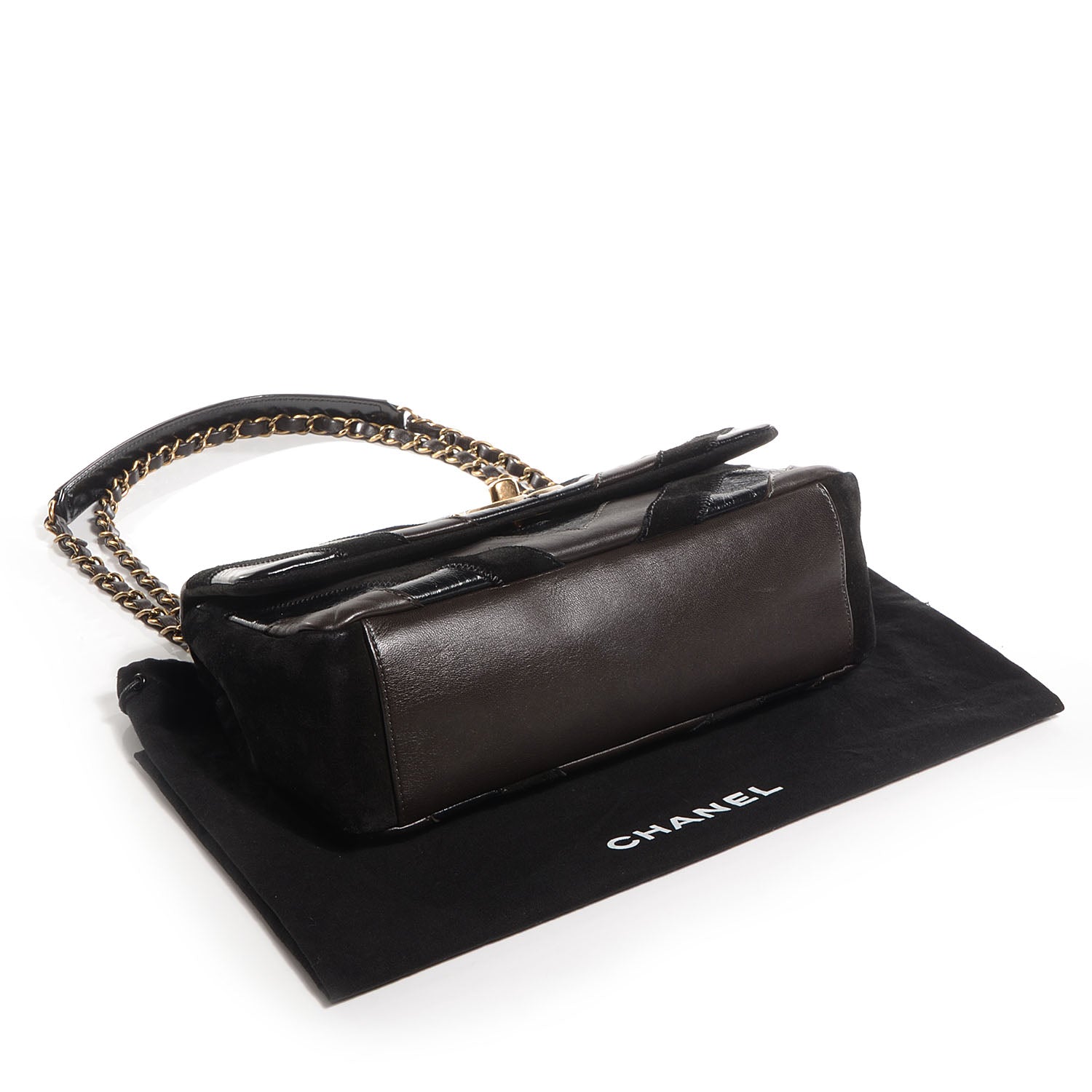 Chanel Suede Lambskin Glazed Calfskin Lady Vintage Chevron Flap Black Brown 4 of 9