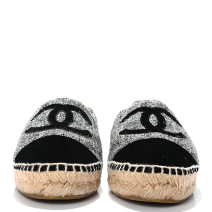 Chanel Tweed Velvet CC Espadrilles 36 Grey Black 2 of 8