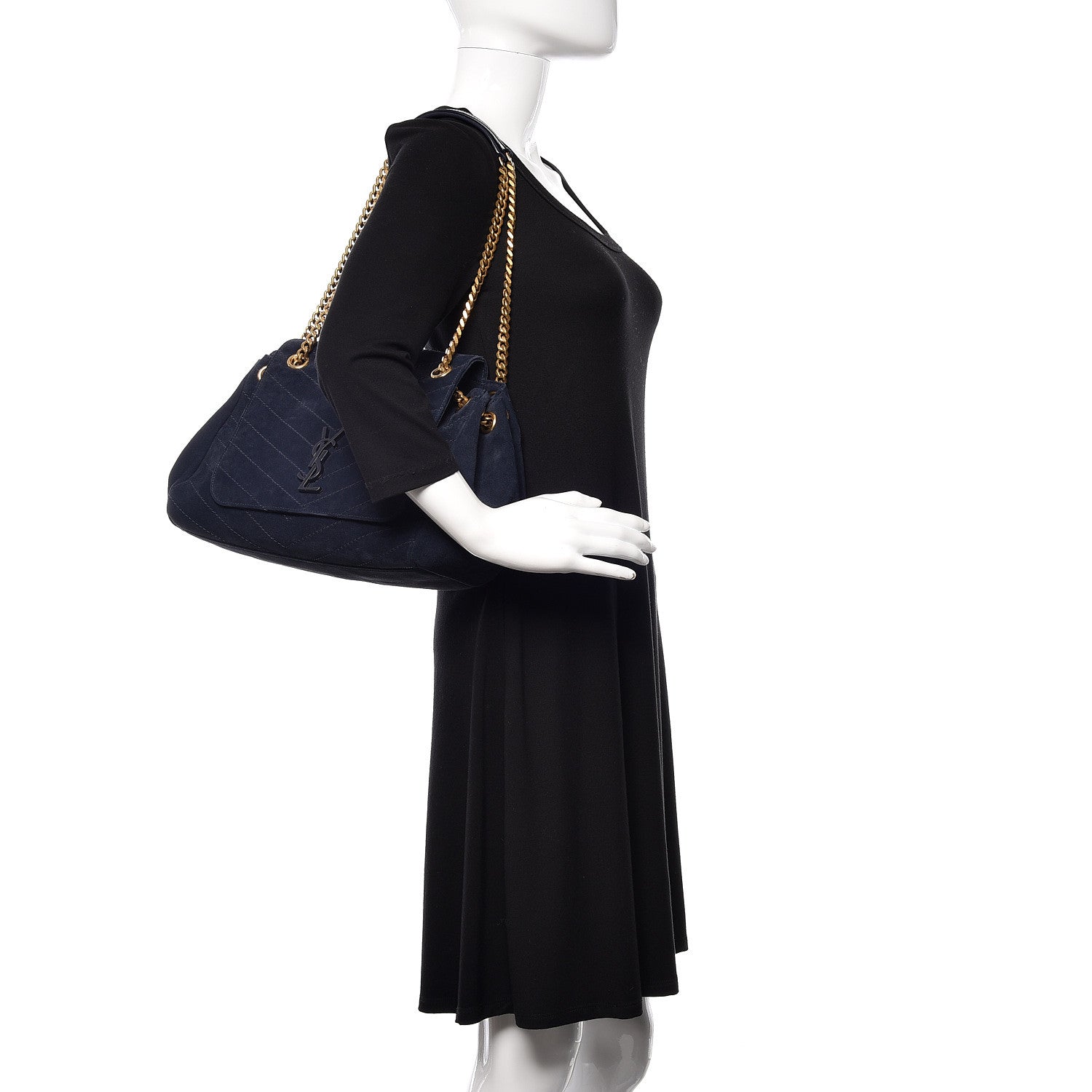 Saint Laurent Suede Chevron Monogram Large Nolita Blue 2 of 11