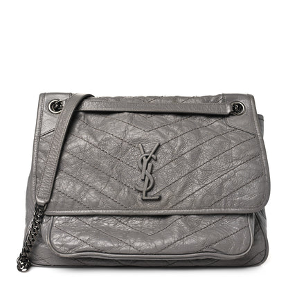 Saint Laurent Crinkled Calfskin Matelasse Monogram Large Niki Chain Satchel Fog 1 of 13