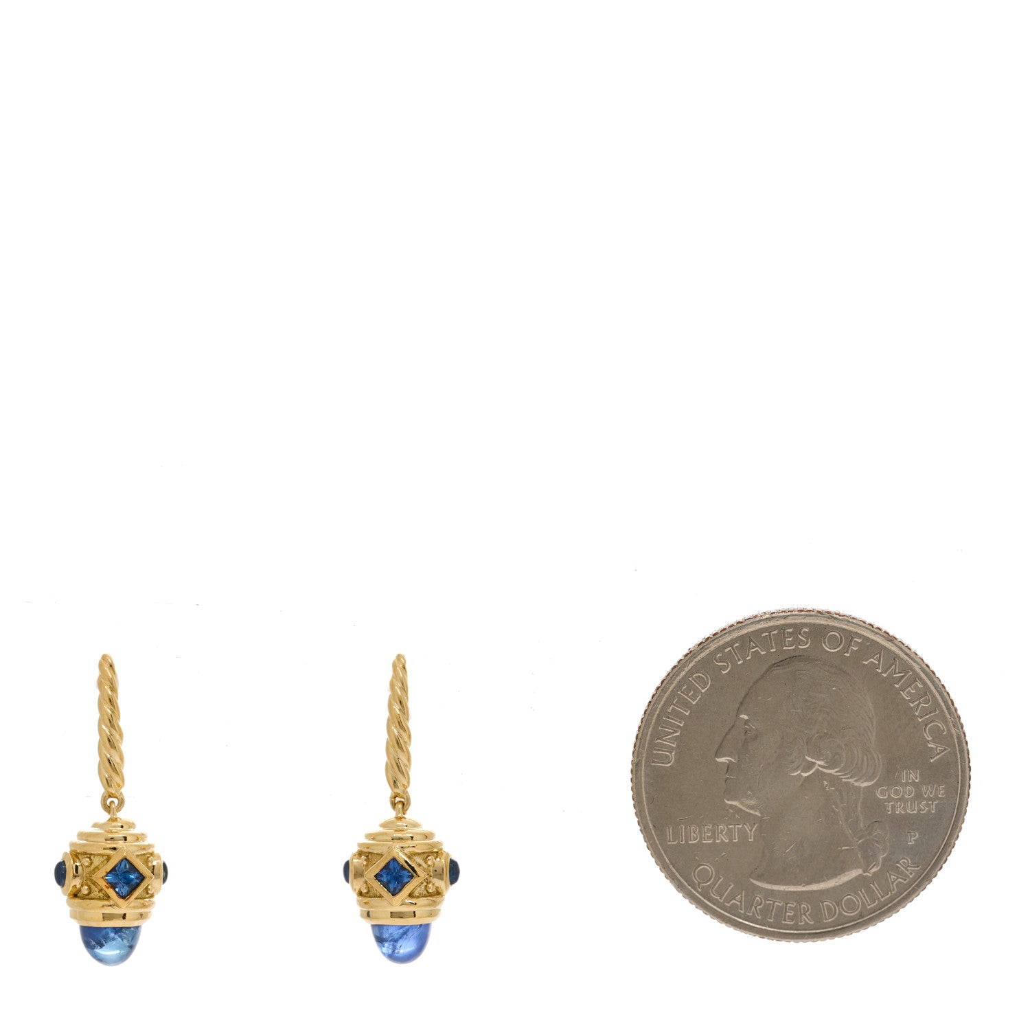 David Yurman 18K Yellow Gold Blue Sapphire Renaissance Drop Earrings 2 of 4